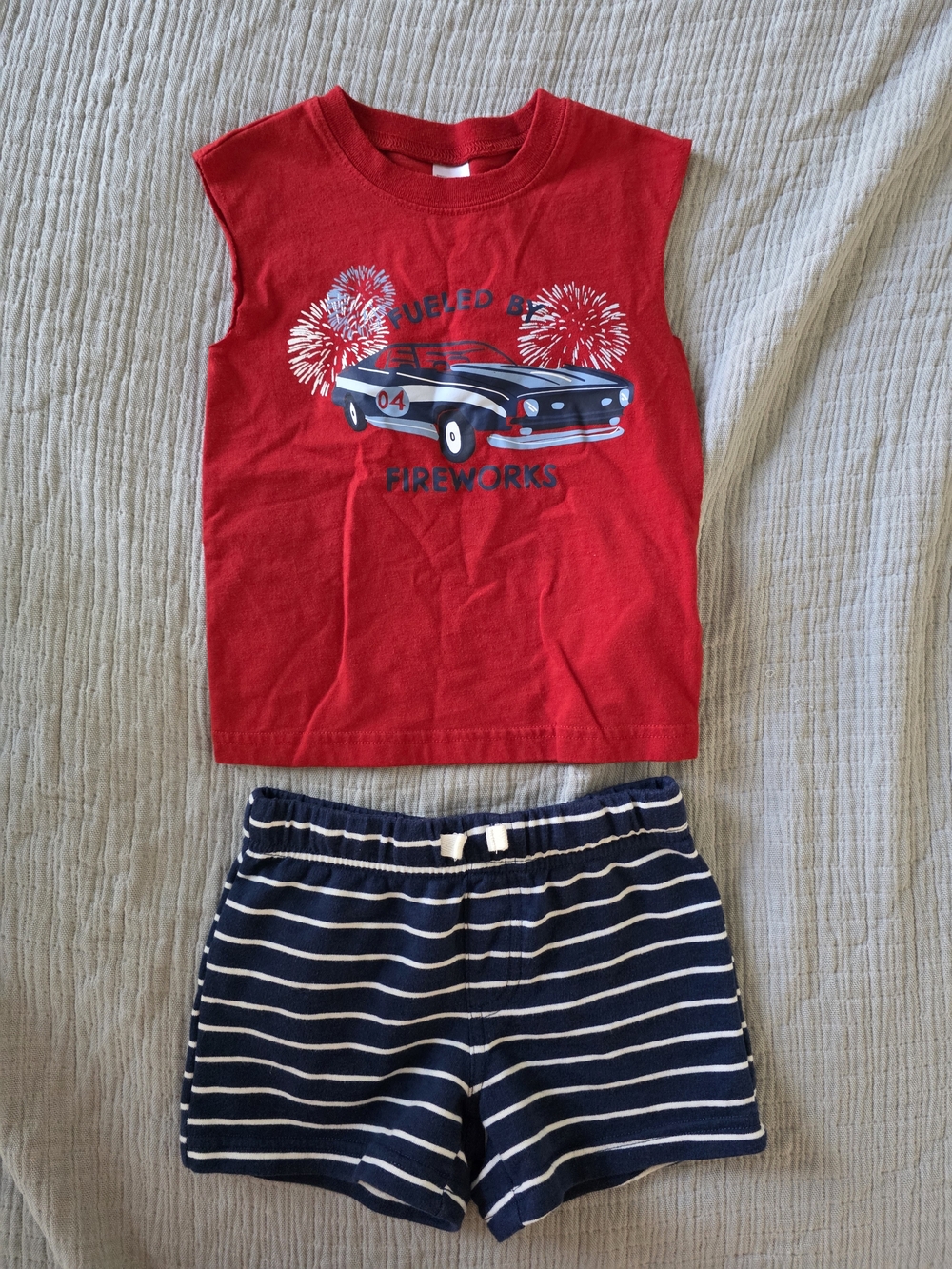 Carter's Red Sleeveless Car Graphic Pajama Set with Navy Striped Shorts